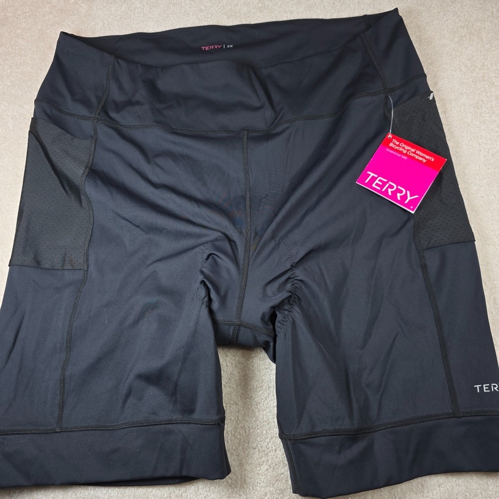 Terry Holster Bike Shorts Womens 3X Black Hi-Rise 4-Way Stretch Comfort NWT